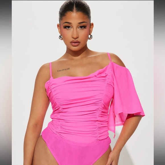 Tops - Bodysuit, NWT, Pink In Extra Small, Cute One Sleeve
